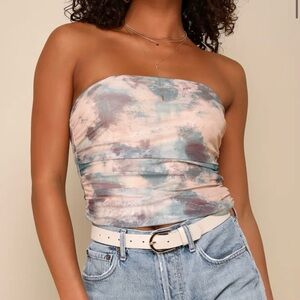 Lulu's Pastel Tie-Dye Strapless Crop Top